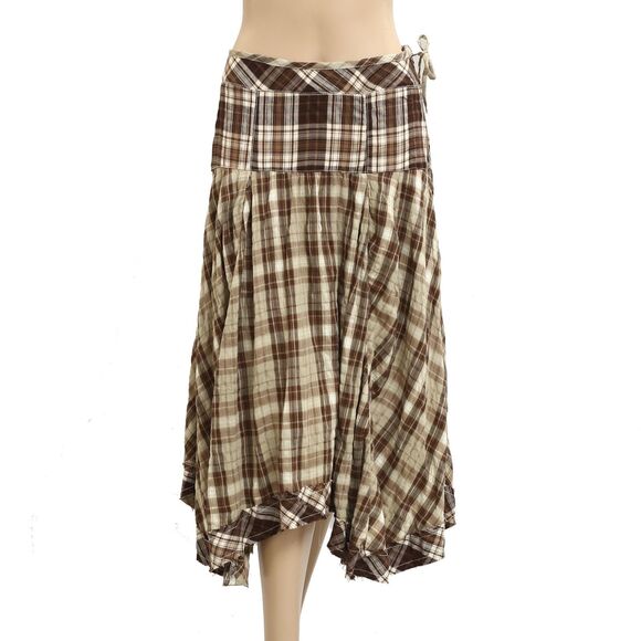 Free People Whitestone Plaid Midi Skirt Bicolor Printed High Low S New 283590 - Picture 1 of 4